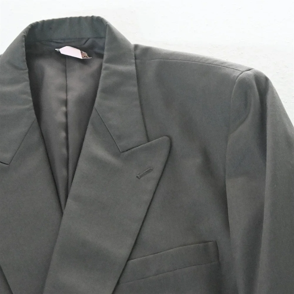Vtg Bespoke 46L Green Double Breasted Wool Mens Blazer Suit Jacket‎ Sport Coat